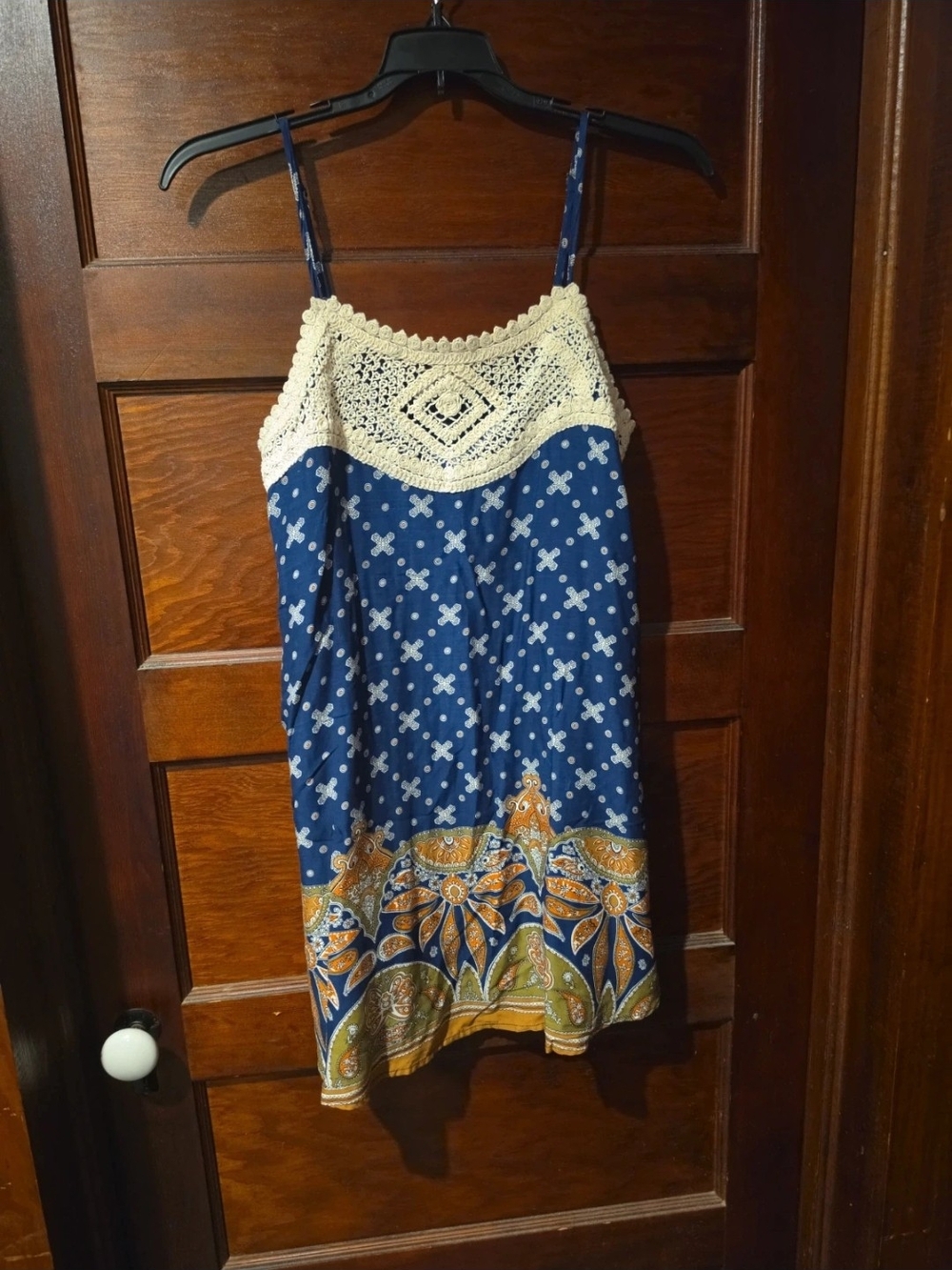 Umgee Navy Sundress/tunic with Cream Crochet Yoke